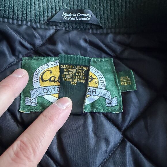 Vintage Cabela’s Varsity Jacket Wool Leather Sleeves Made in Canada 2XL Quilted - Picture 3 of 10